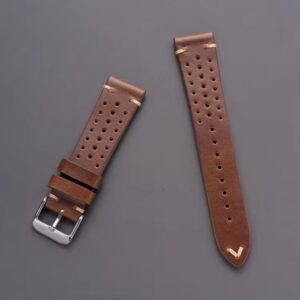Perforated/Rally Style Leather Watch Straps - Brown - Quick Release