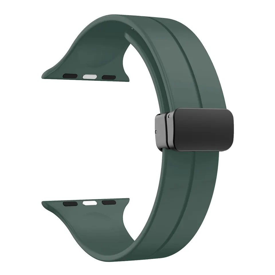 Green Rubber Apple Watch Strap - Adjustable with Magnetic Clasp