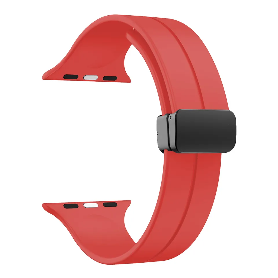 Red Rubber Apple Watch Strap - Adjustable with Magnetic Clasp