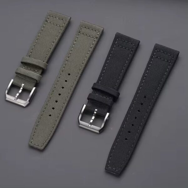 WSC Canvas & Leather Watch Band - Black and green straps