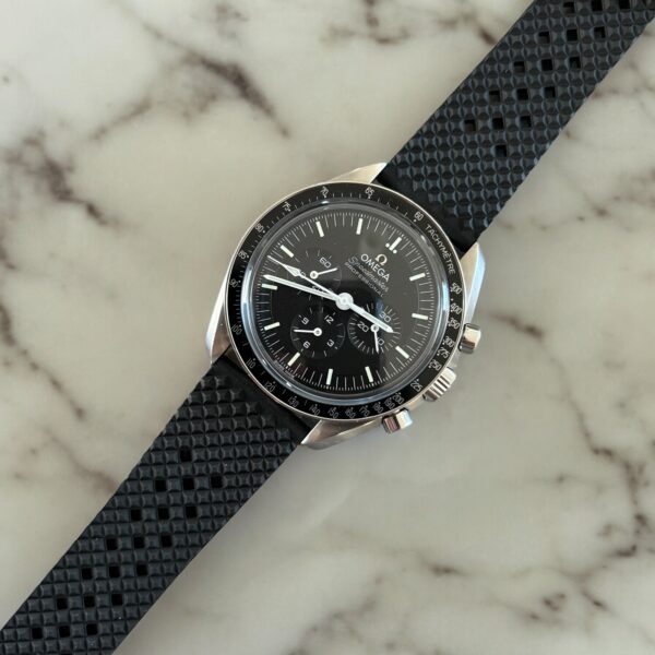 FKM Rubber Textured Band - Black by Watch Straps Canada mounted on Omega Speedmaster