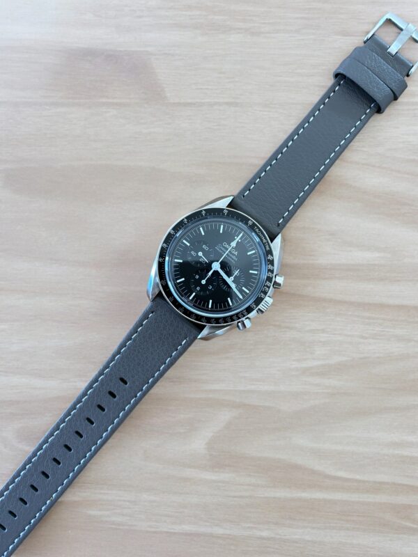 Watch Straps Canada Pebbled Leather Watch Band in Grey mounted on Omega Speedmaster